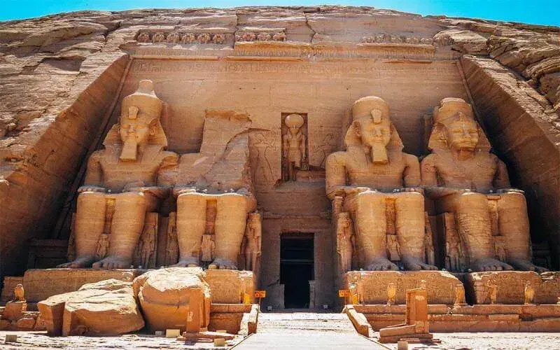 bu Simbel Great Temple — four 20-metre colossi of Ramesses II, carved 1264 BC